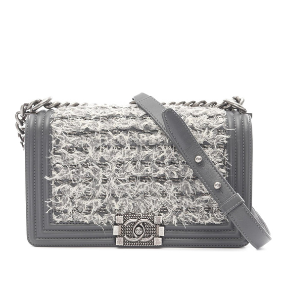 Pre-Loved Chanel Old Medium Braided Tweed and Calfskin Boy Flap - Picture 1 of 9